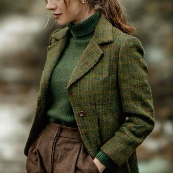 Army Green Vintage Wool Blazer with Ribbon Detail, US 10 - Picture 9 of 9